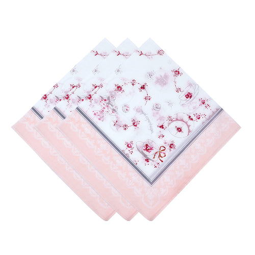 Selected Hanky Women’s 100% Cotton Square Soft Handkerchief, Teacup and Flower Print Hankies, Suitable for Gifts, 3 Pieces-43cm*43cm-Pink