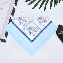 将图片加载到图库查看器，Selected Hanky Women’s 100% Cotton Square Soft Handkerchief, Teacup and Flower Print Hankies, Suitable for Gifts, 3 Pieces-43cm*43cm-Light Blue