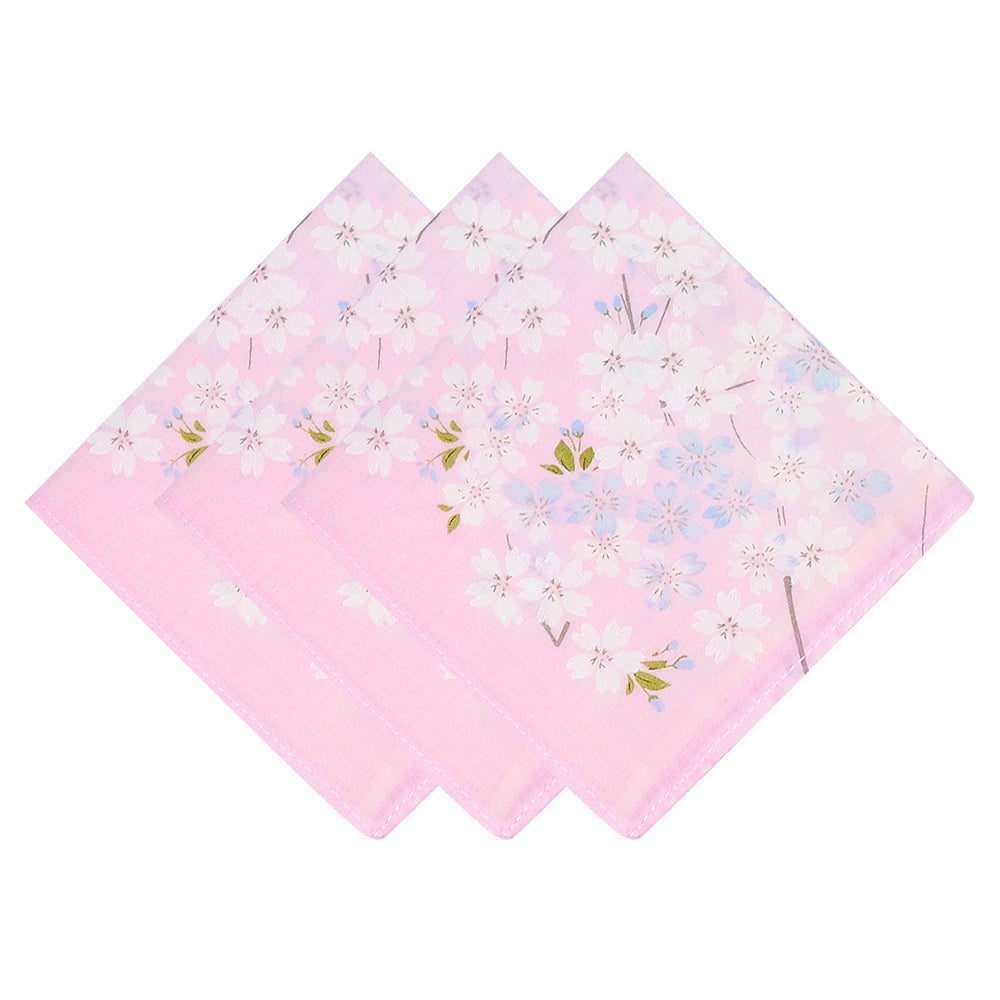 Selected Hanky Women’s 100% Cotton Square Soft Handkerchief, Cherry Blossom Print Hankies, Suitable for Gifts, 3 Pieces-40cm*40cm, Pink