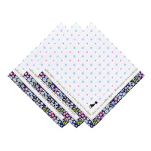 将图片加载到图库查看器，Selected Hanky Women’s 100% Cotton Square Soft Handkerchief, Flora and Cat Print Hankies, Suitable for Gifts, 3 Pieces-40cm*40cm, Blue