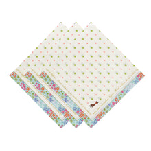 将图片加载到图库查看器，Selected Hanky  Women’s 100% Cotton Square Soft Handkerchief, Flora and Cat Print Hankies, Suitable for Gifts, 3 Pieces-40cm*40cm, Water Green