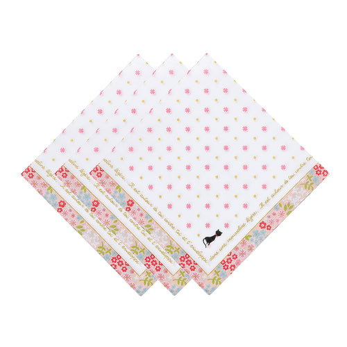 Selected Hanky  Women’s 100% Cotton Square Soft Handkerchief, Flora and Cat Print Hankies, Suitable for Gifts, 3 Pieces-40cm*40cm, Pink