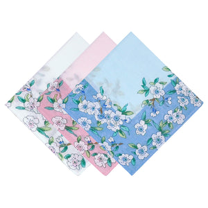 Selected Hanky Women’s 100% Cotton Square Soft Handkerchief, Peach Blossom Print Hankies, Suitable for Gifts, 3 Pieces-40cm*40cm