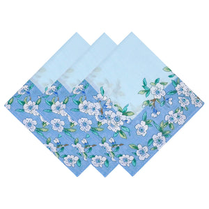 Selected Hanky Women’s 100% Cotton Square Soft Handkerchief, Peach Blossom Print Hankies, Suitable for Gifts, 3 Pieces-40cm*40cm, Light Blue