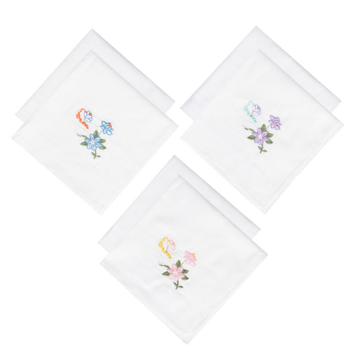 Selected Hanky Floral Embroidered Ladies women's Handkerchief with Hem 6 Piece-16-02