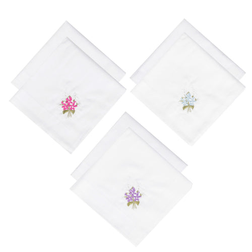 Selected Hanky Floral Embroidered Ladies women's Handkerchief with Hem 6 Piece-16-03