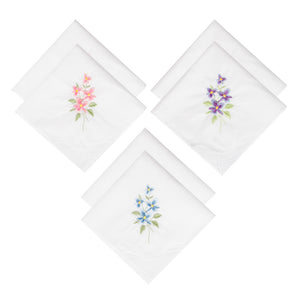 Selected Hanky Floral Embroidered Ladies women's Handkerchief with Lace 6 Piece-15-01