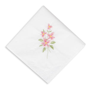 Selected Hanky Floral Embroidered Ladies women's Handkerchief with Lace 6 Piece-15-01