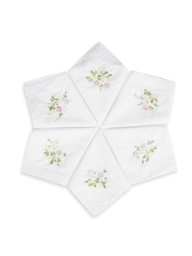 Selected Hanky Floral Embroidered Ladies women's Handkerchief with Lace 6 Piece-15-04