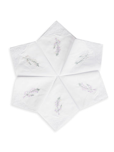 Selected Hanky Floral Embroidered Ladies women's Handkerchief with Lace 6 Piece-15-05