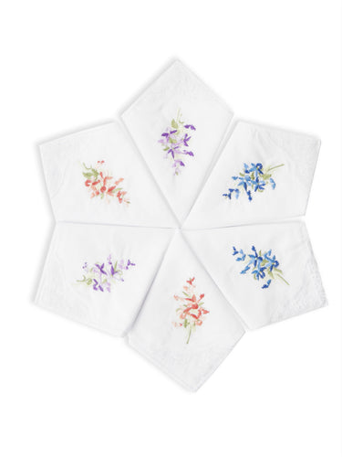 Selected Hanky Floral Embroidered Ladies women's Handkerchief with Lace 6 Piece-15-06