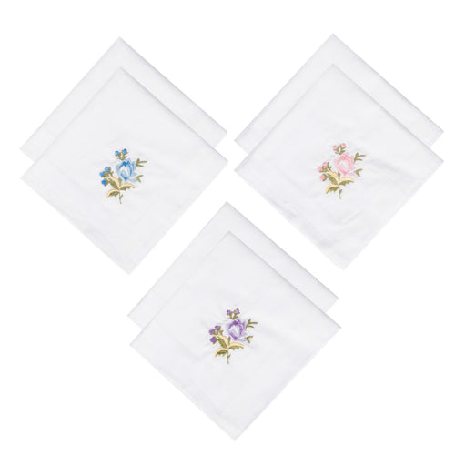 Selected Hanky Floral Embroidered Ladies women's Handkerchief with Hem 6 Piece-16-01