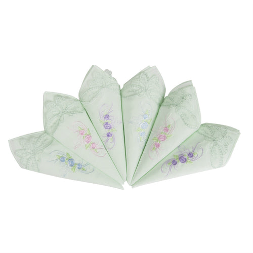 Selected Hanky Ladies Floral Embroidered Hankies with Lace 6 Piece-15-04