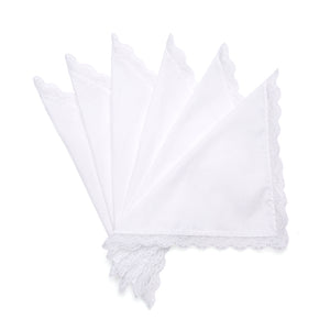 Selected Hanky Ladies/Women's Solid White Cotton Handkerchief with Lace for Embroidery 6 Piece-03