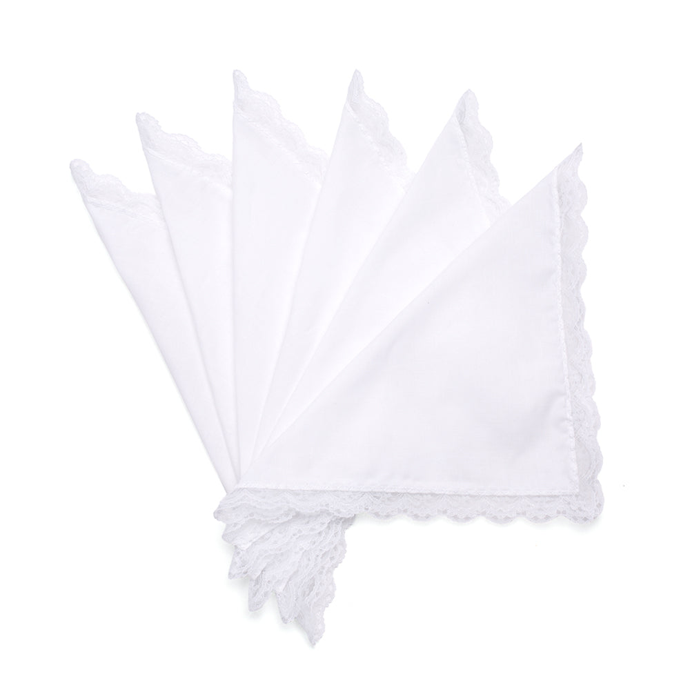 Selected Hanky Ladies/Women's Solid White Cotton Handkerchief with Lace for Embroidery 6 Piece-03