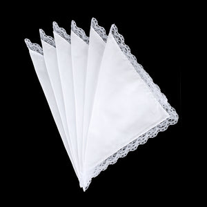 Selected Hanky Ladies/Women's Solid White Cotton Handkerchief with Lace for Embroidery 6 Piece-03