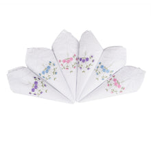 将图片加载到图库查看器，Selected Hanky Ladies/Women&#39;s Cotton Handkerchief Flower Embroidered with Lace 6/12 Pack - Assorted