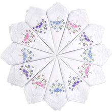 将图片加载到图库查看器，Selected Hanky Ladies/Women&#39;s Cotton Handkerchief Flower Embroidered with Lace 6/12 Pack - Assorted