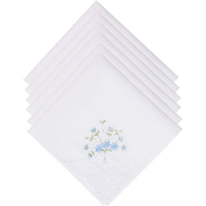 Selected Hanky Ladies/Women's Cotton Handkerchief Flower Embroidered with Lace 6/12 Pack - Assorted