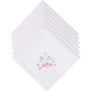 Selected Hanky Ladies/Women's Cotton Handkerchief Flower Embroidered with Lace 6/12 Pack - Assorted