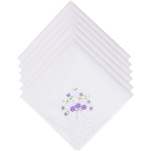 Selected Hanky Ladies/Women's Cotton Handkerchief Flower Embroidered with Lace 6/12 Pack - Assorted